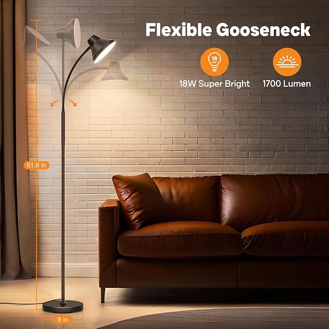 Bright Floor Lamp Dimmable Arc, Modern Floor Lamp for Living Room,Remote & Touch Control,Adjustable Gooseneck,15 W LED Bulb Included - LeafyLoom