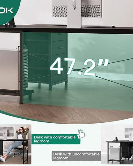 AODK L Shaped Desk with 4 Tier Drawers, 61" Reversible Gaming Desk with Power Outlets, L Shaped Computer Desk with USB Charging Port and Host Stand, Home Office Corner Desk, Easy to Assemble, Black - LeafyLoom