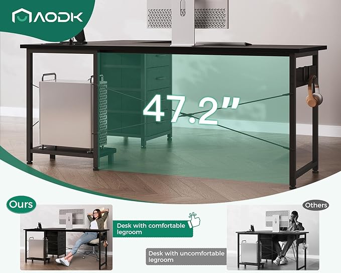 AODK L Shaped Desk with 4 Tier Drawers, 61" Reversible Gaming Desk with Power Outlets, L Shaped Computer Desk with USB Charging Port and Host Stand, Home Office Corner Desk, Easy to Assemble, Black - LeafyLoom