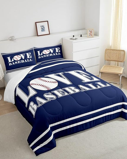 Feelyou Kids Baseball Comforter Set Twin Size Sports Game Bedding Set for Boys Girls Teens Bedroom Decor Baseball Gaming Comforter Gift for Baseball Lover Duvet Set with 1 Pillow Case - LeafyLoom