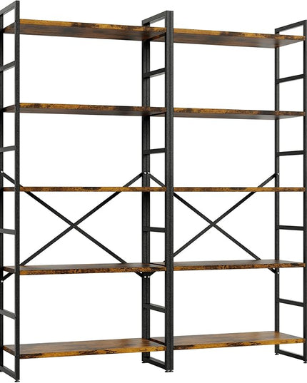 Shintenchi 2 Pieces 5 Tiers Bookshelf, Classically Tall Bookcase Shelf, Industrial Book Rack, Modern Book Holder in Bedroom/Living Room/Home/Office, Storage Rack Shelves for Books/movies-Rustic Brown - LeafyLoom