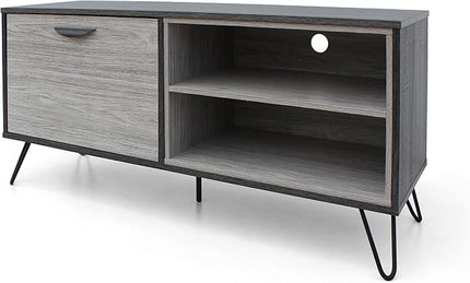 Merax Stand for TVs Up to 50 Inch, Modern Entertainment Center with Fold 2 Shelves Cable Management Media Console Table Television Cabinet for Living Room, Bedroom, 47.3" Long, Light Gray - LeafyLoom