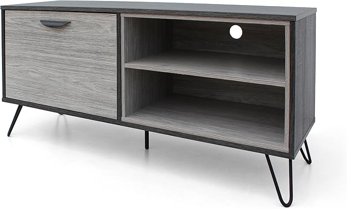 Merax Stand for TVs Up to 50 Inch, Modern Entertainment Center with Fold 2 Shelves Cable Management Media Console Table Television Cabinet for Living Room, Bedroom, 47.3" Long, Light Gray - LeafyLoom