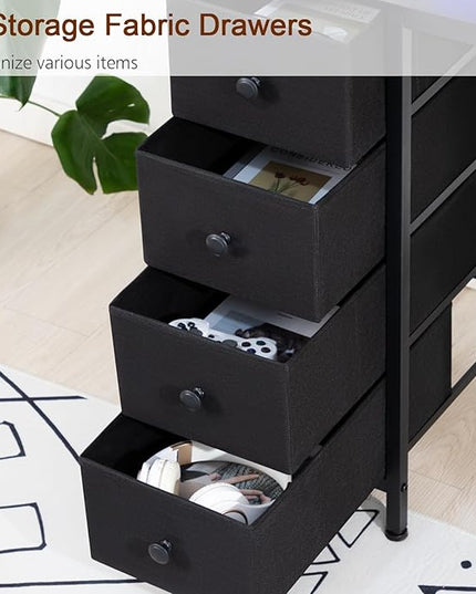 Computer Desk with LED Light & Power Outlets, 55 Inch Gaming Desk with 4 Fabric Drawers, Office Desk with Monitor Stand, Black Work Writing Desk with Hooks for Home Office, Bedroom, HGD14BK - LeafyLoom