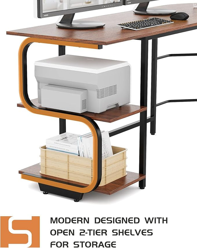 Teraves Reversible L Shaped Desk with Shelves 69“ Corner Computer Desk Gaming Desk Workstation for Home Office - LeafyLoom