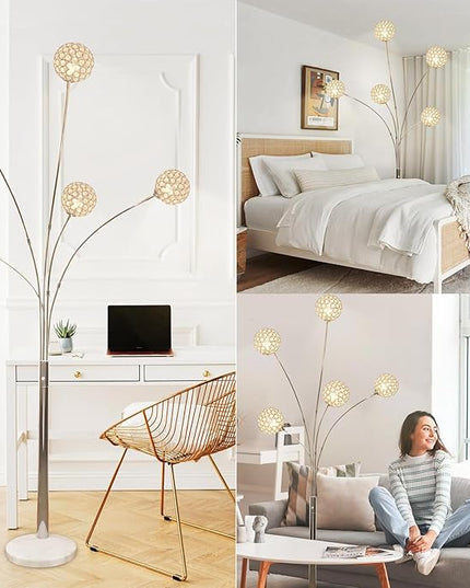 DLLT Floor Lamps for Living Room, 3-Light Chrome Arc Standing Lamp, 86.6" Modern Tall Tree Floor Lamp with Adjustable Arms, Multi-Head LED Floor Lamps for Bedroom, Study, Office, G9 Bulbs Included - LeafyLoom