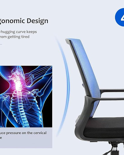 Office Chair Ergonomic Desk Task Chair Mesh Computer Chair Mid-Back Mesh Home Office Swivel Chair Modern Executive Chair with Wheels Armrests Lumbar Support (Blue) - LeafyLoom