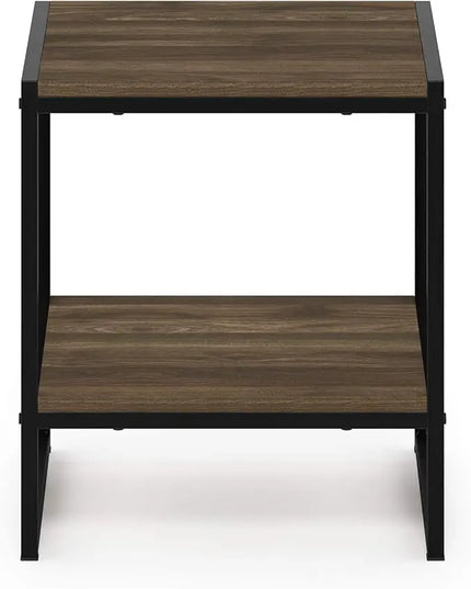 FURINNO Camnus Modern Living 2-Tier End Table, Columbia Walnut, 15.9 in x 15.75 in x 18 in - LeafyLoom