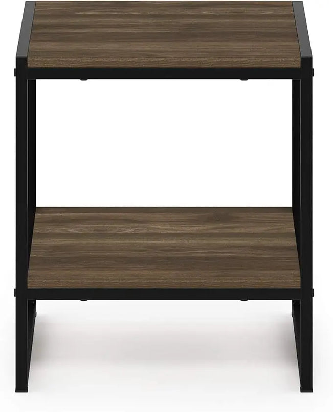 FURINNO Camnus Modern Living 2-Tier End Table, Columbia Walnut, 15.9 in x 15.75 in x 18 in - LeafyLoom