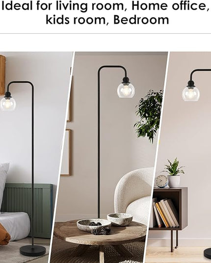Modern Floor Lamps for Living Room with 6W LED Bulb, Industrial Floor Lamp, Clear Glass, Black Classic Reading Tall Lamp for Home Office, Standing Lamps for Bedroom, Study, Minimalist, Vintage - LeafyLoom