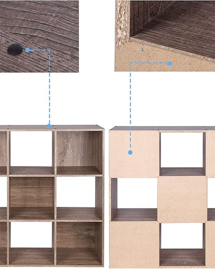 PACHIRA US 9 Cube Storage Organizer, Wood Display Shelf, Free Standing Cubby Bookcase Cabinet Divider Bookshelf for 11 Inch Storage Basket, Rustic Brown Oak - LeafyLoom