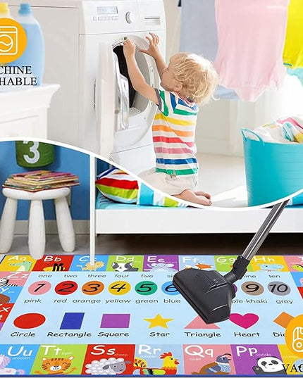 HEBE Kids Play Rug 3'4"x5' ABC Alphabet Numbers Shapes Educational Kid Area Rug Washable Baby Crawling Mat Non Slip Kid Play Mat Carpet for Girl Boy Bedroom Playroom - LeafyLoom