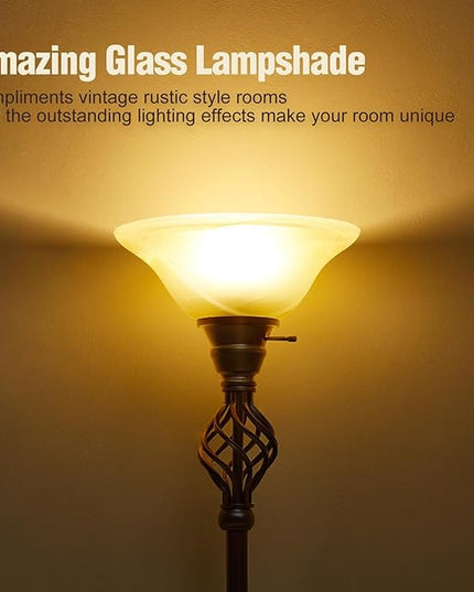 Victorian Floor Lamp, Standing Lamp with Glass Bowl Shade, Torchiere Floor Lamp with Metal Body & Heavy Base, 72-Inch Floor Lamp Decor for Living Room Bedroom Den Office (Bulb Included) - LeafyLoom