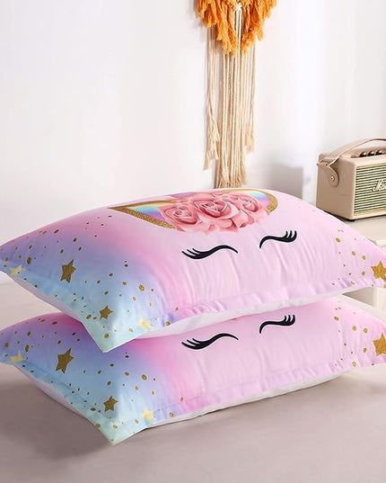 Unicorn Comforter Set Rainbow Soft Girls Unicorn Bedding with 1 Comforter 2 Pillowcases Pink Flower Unicorn Bedding Sets for Teens Girls Queen Size - LeafyLoom