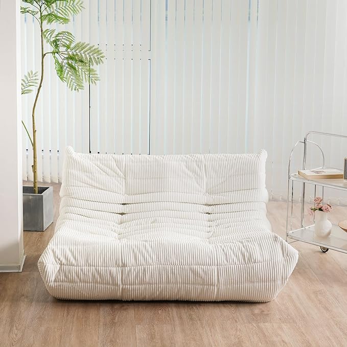 N&V Fireside Loveseat, Mid Century Armless Twin Size Floor Sofa, Soft Premium Corduroy Floor Lounge Chair, Foam Sofa Accent Chair for Living Room Bedroom and Office, Lime - LeafyLoom