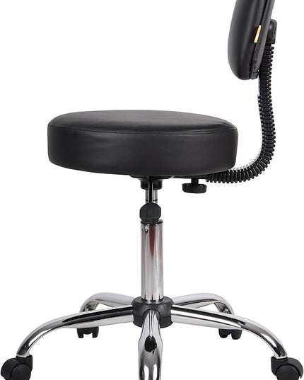 Boss Office Products Be Well Medical Spa Stool with Back in Vinyl, Black - LeafyLoom