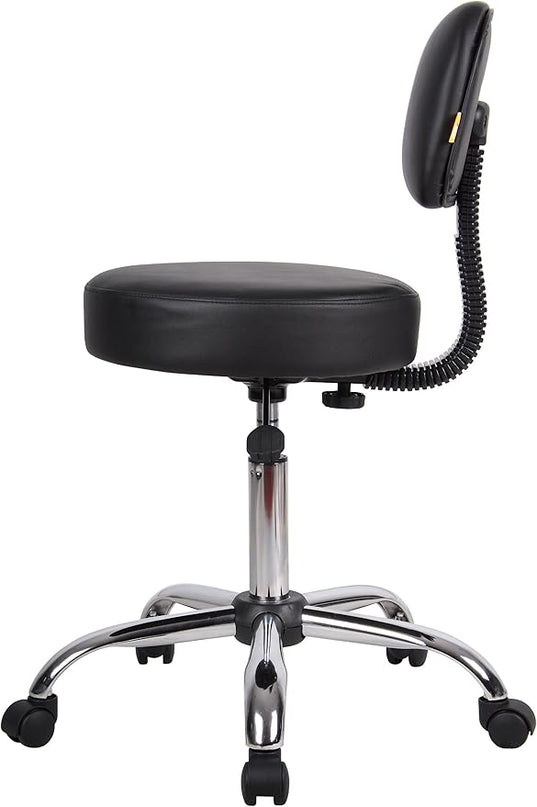 Boss Office Products Be Well Medical Spa Stool with Back in Vinyl, Black - LeafyLoom