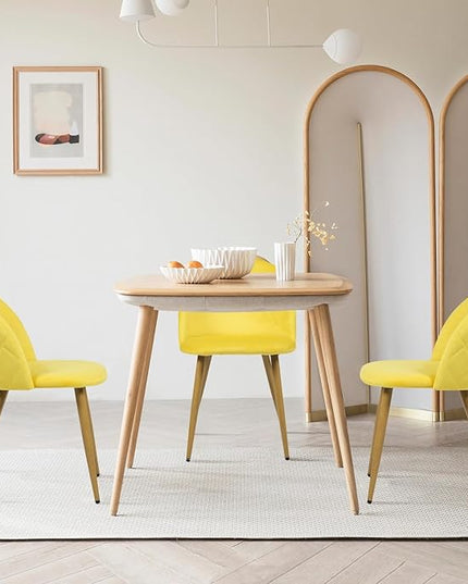 FurnitureR Upholstered Velvet Dining Chair Mid Back Armless with Wood Legs for Home Kitchen Bedroom Living Room, Set of 2, Yellow - LeafyLoom