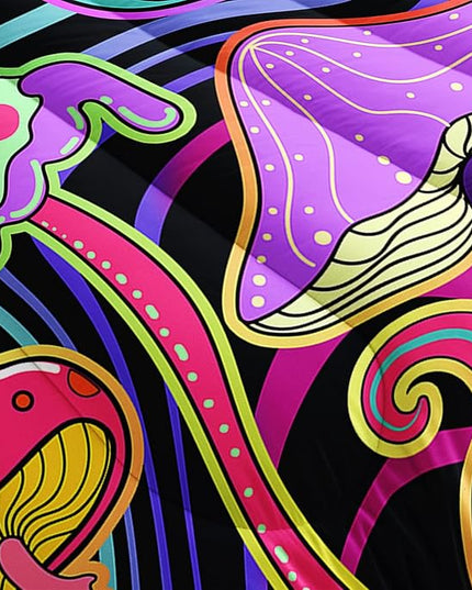 Colorful Mushroom Comforter Set Full Size Kids 3D Mushroom Bedding Set Cute Hippy Theme Quilt Bed Set for Boys Girls Adults with 1 Comforter and 2 Pillowcases - LeafyLoom