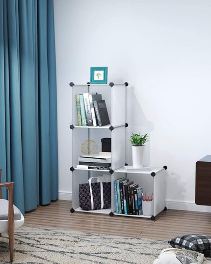 C&AHOME Cube Storage Organizer, 4-Cube Shelving Units, DIY Closet Storage, Modular Book Shelf, Ideal for Bedroom, Living Room, Office, 24.8" L x 12.4" W x 24.8" H Translucent White SBTM3004A - LeafyLoom