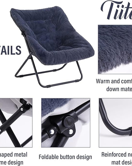 Tiita Saucer Chair with Ottoman, Soft Faux Fur Oversized Folding Accent Chair,Lounge Lazy Chair, Metal Frame Moon Chair for Bedroom, Living Room, Dorm Rooms, Garden and Courtyard - LeafyLoom