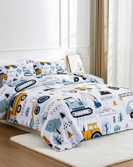 NTBED Construction Truck Twin Comforter Set for Boys Kids Forest Vehicles Excavator Tractor Lightweight Microfiber Cars Bedding Sets - LeafyLoom