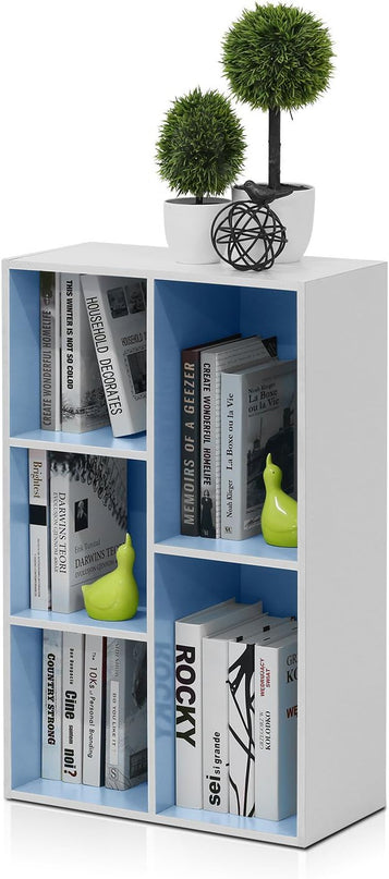 Furinno 5-Cube Reversible Open Shelf, White/Light Blue 11069WH/LBL - LeafyLoom