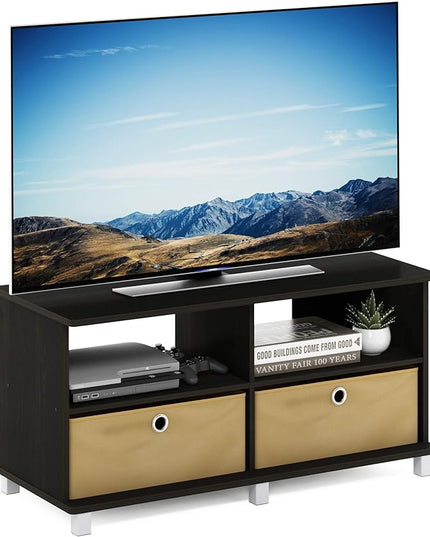 Furinno Andrey Entertainment Center with Bin Drawers, Dark Espresso - LeafyLoom