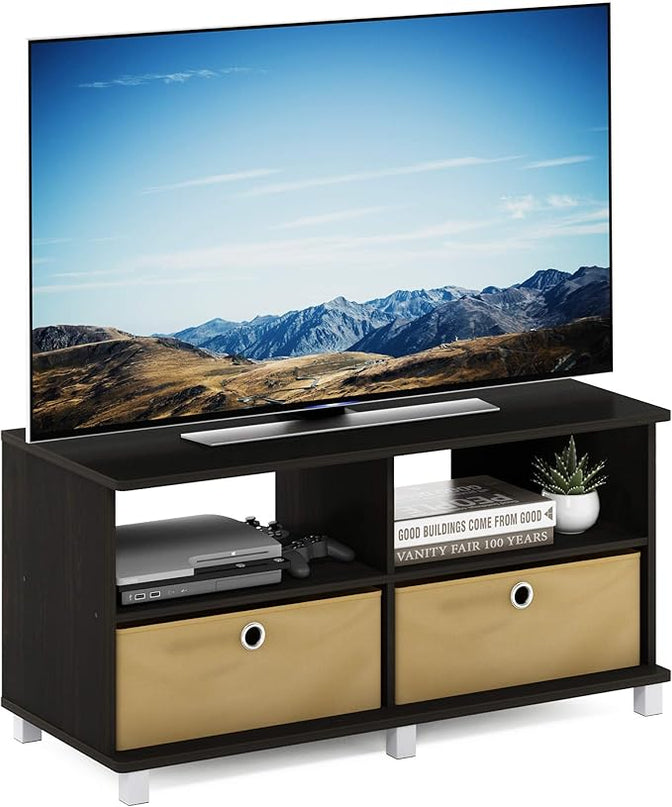 Furinno Andrey Entertainment Center with Bin Drawers, Dark Espresso - LeafyLoom