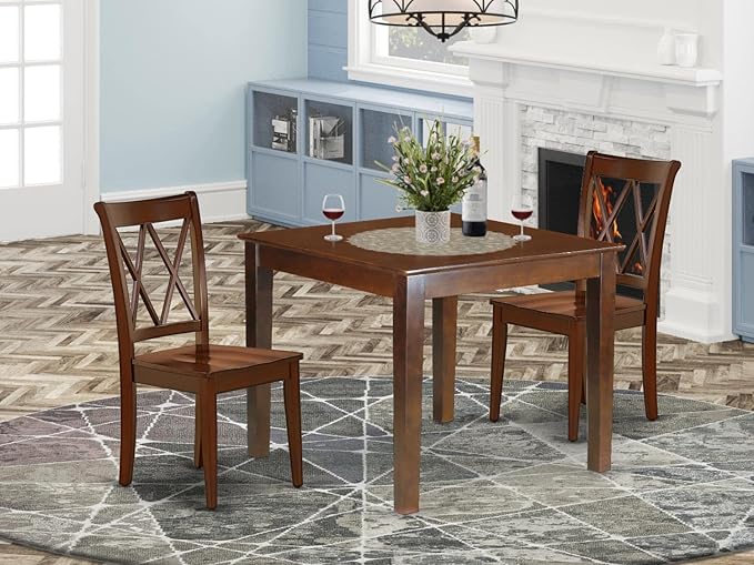 East West Furniture OXCL3-MAH-W Oxford 3 Piece Modern Set Contains a Square Wooden Table and 2 Dining Chairs, 36x36 Inch - LeafyLoom