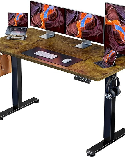 ErGear Height Adjustable Electric Standing Desk, 55 x 28 Inches Sit Stand up Desk, Memory Computer Home Office Desk (Vintage Brown) - LeafyLoom