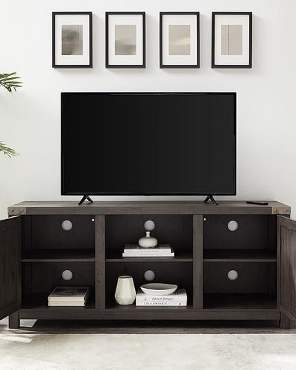 Walker Edison Larae Modern Farmhouse Barn Door Stand for TVs up to 65 Inches, Without Fireplace, Sable Grey - LeafyLoom