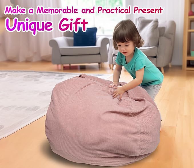 Beanbag Stuffed Animal Storage Organizer Cover Soft Premium Corduroy Removable Washable Stuffable Keep Room Clutter Plush Toys Storage (No Beans) XX-Large - LeafyLoom