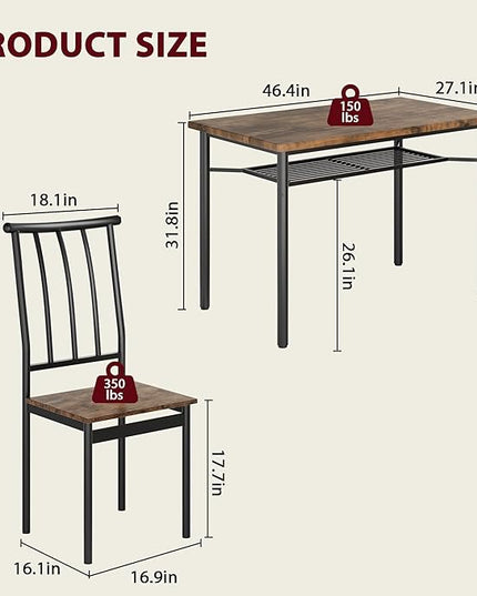 IDEALHOUSE Dining Table Set for 4, Kitchen Table and Chairs for 4 with Wine Rack, Sturdy Rectangular Kitchen Table Set, Dining Room Table Set for Small Space, Apartment, Dinner, Retro Brown - LeafyLoom