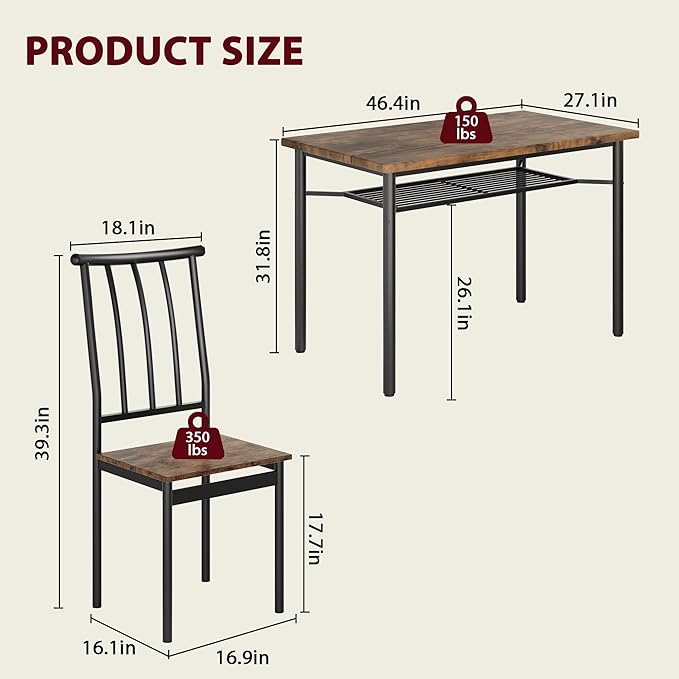 IDEALHOUSE Dining Table Set for 4, Kitchen Table and Chairs for 4 with Wine Rack, Sturdy Rectangular Kitchen Table Set, Dining Room Table Set for Small Space, Apartment, Dinner, Retro Brown - LeafyLoom