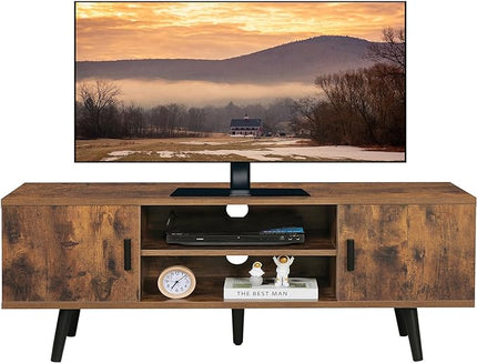 Iwell TV Stand for 55 Inch TV, TV Console with 2 Cabinets and Shelves, TV Stands for Living Room/Bedroom, Rustic Brown - LeafyLoom