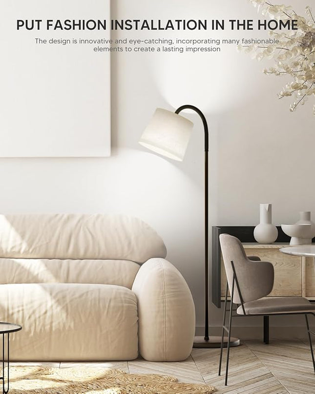 Floor Lamp for Living Room, Dimmable Floor Lamps (3 Color Temperatures and 9w Led Bulb), Standing Lamp with Beige Linen Lamp Shade, Modern Tall Arc Floor Lamp for Bedroom, Office, Study - LeafyLoom