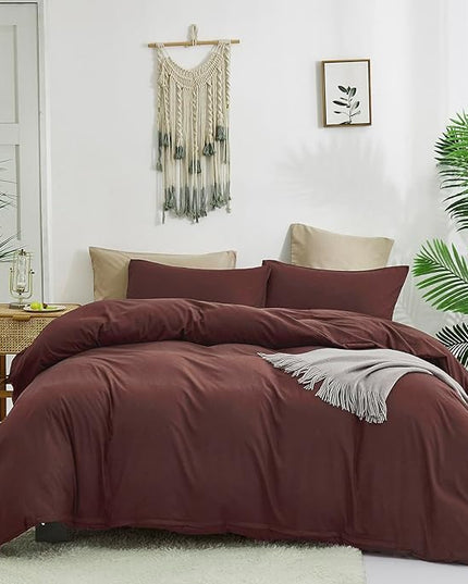 Brick Red Comforter Set Full Clay Rust Red Color Bedding Set 3 Pieces Solid Color Women Rust Red Blanket Set Solid Brick Red Comforter Set Full Size Breathable Soft Bed Comforter Set - LeafyLoom