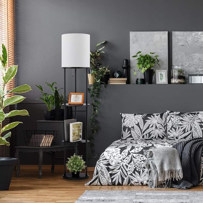 Globe Electric 67042 Versailles Floor lamp, 57.5 in, Matte Black, Shelves - LeafyLoom