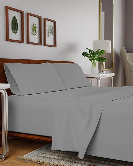 Purity Home Organic 100% Cotton King Size Sheets Set Soft Silver, Percale Weave King Bedding Set, Crisp, Cooling & Breathable Soft Silver Bed Sheets King, Fits Mattress Upto 16" Deep Pocket - LeafyLoom