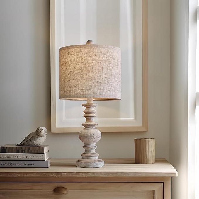 BOBOMOMO Tradition 20" Rustic Single Table Lamp for Living Room Bedroom Bedside Desk Lamps Bedroom Nightstand Vintage Lamps Linen,Suitable for Decorating Small Areas (1 Pack) - LeafyLoom