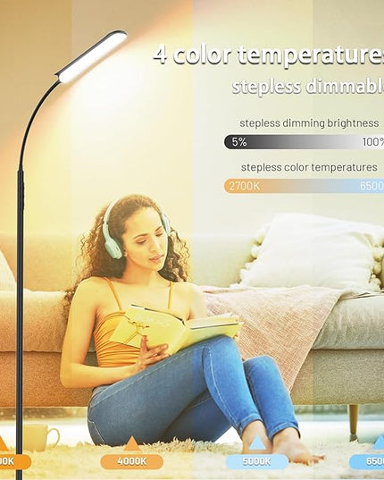 LED Floor Lamp, 18W Bright Floor Lamps Living Room with Remote & Touch Control, Stepless Adjustable Color Temperatures & Brightness Standing Lamp, Timer, Eye Caring Reading Lights for Bedroom, Office - LeafyLoom