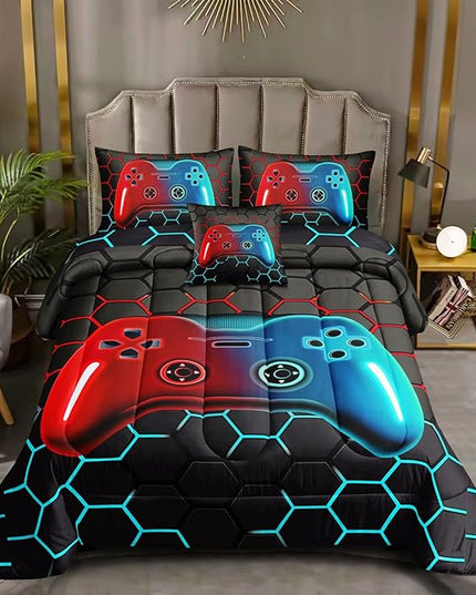 5 Pieces Bed in A Bag Gamer Bedding Set for Boys Kids Adult Gaming Comforters Set,Boys Bed in A Bag Set Twin Size Comforter with Fitted Sheet Flat Sheet Pillowcase pillowsham,DJTH5028Twin - LeafyLoom
