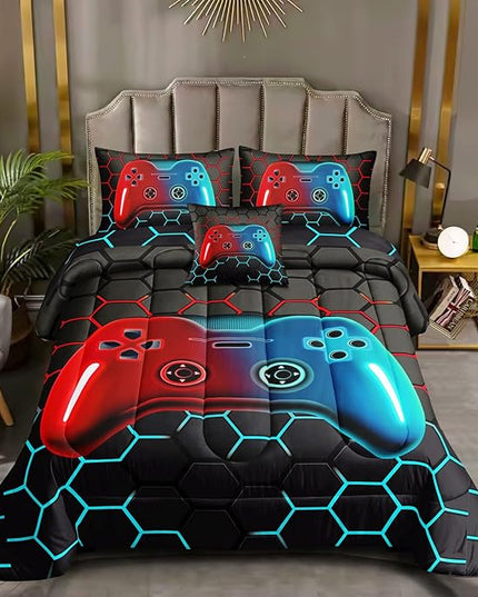 6 Pieces Bed in A Bag Gamer Bedding Set for Boys Kids Adult Gaming Comforters Set,Boys Bed in A Bag Set Queen Size Comforter with Fitted Sheet Flat Sheet Pillowcase pillowsham,DJTH5028Queen - LeafyLoom