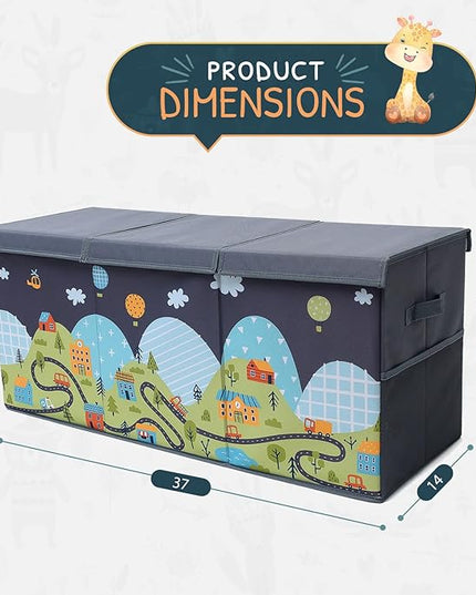 Extra Large Toy Storage Organizer with Lid - Sturdy, Collapsible Toy Chest Storage Box with Cute Design - Toys Bin with Dividers for Kids, Boys, Girls, Nursery, Bedroom, Play room 37"x16"x14" - LeafyLoom