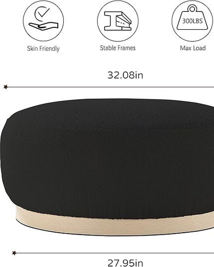 Round Ottoman Coffee Table, Modern Boucle Upholstered Center Table for Living Room Circle Accent Coffee Table for Bedroom Entryway Office - LeafyLoom