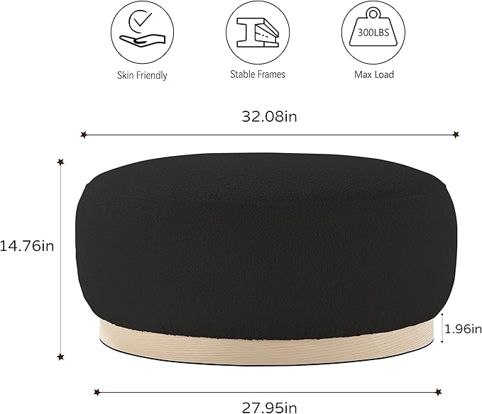 Round Ottoman Coffee Table, Modern Boucle Upholstered Center Table for Living Room Circle Accent Coffee Table for Bedroom Entryway Office - LeafyLoom