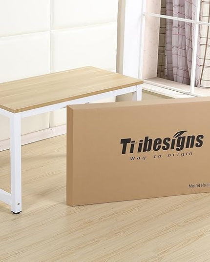 Tribesigns Computer Desk, 47 inch Modern Simple Office Desk Computer Table Study Writing Desk for Home Office, Light Walnut - LeafyLoom