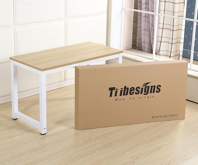 Tribesigns Computer Desk, 47 inch Modern Simple Office Desk Computer Table Study Writing Desk for Home Office, Light Walnut - LeafyLoom
