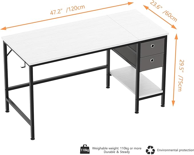 HOMIDEC Office Desk, Computer Desk with Drawers 47" Study Writing Desks for Home with Storage Shelves, Desks & Workstations for Home Office Bedroom - LeafyLoom